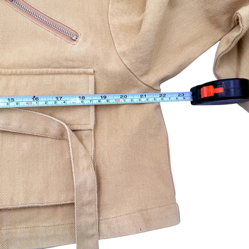 Eggie Utility Cropped Jacket Khaki Tan Cotton Cargo Buckle Pocket Jacket Women's - Picture 4 of 11